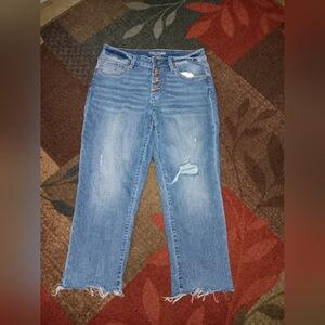 Maurices Straight Leg Blue Jeans with Distressed Details